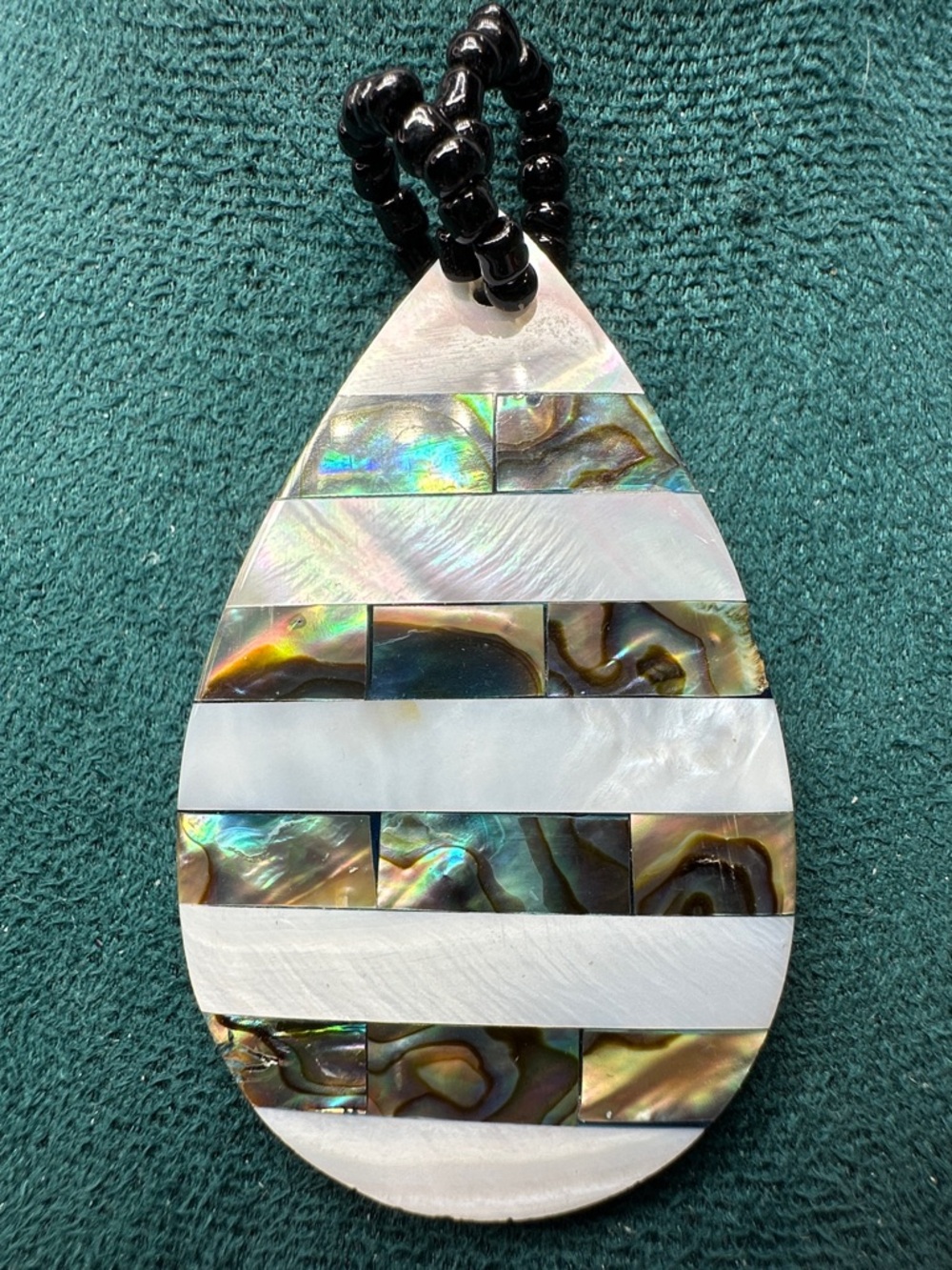 Mother of Pearl and Abalone Inlaid Teardrop Pendant Glass Bead Bale